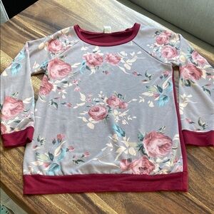 Floral Print Women's Blouse with Red Accents